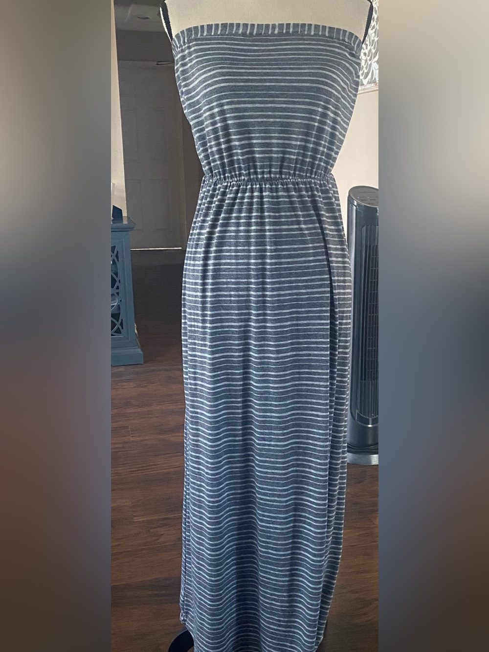 Love Stitch Gray & White Striped Strapless Maxi Skirt